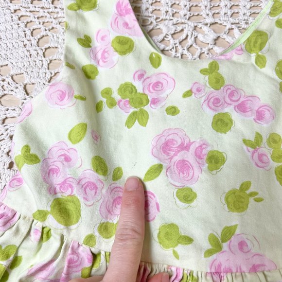 Vintage 1990s Plum Pudding Girls 6 Years Spring Green Floral Sleeveless Dress - Picture 2 of 6